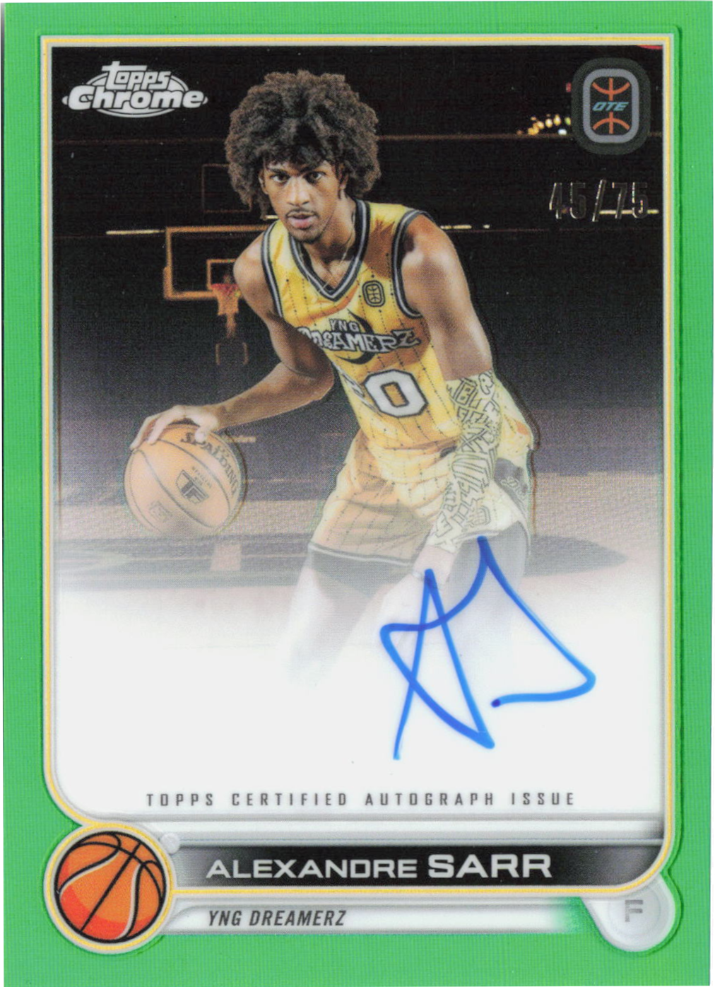 2022-23 Topps Chrome OT-Elite Alexandre Sarr Refractor #CA-AS1 /75 Rookie Auto