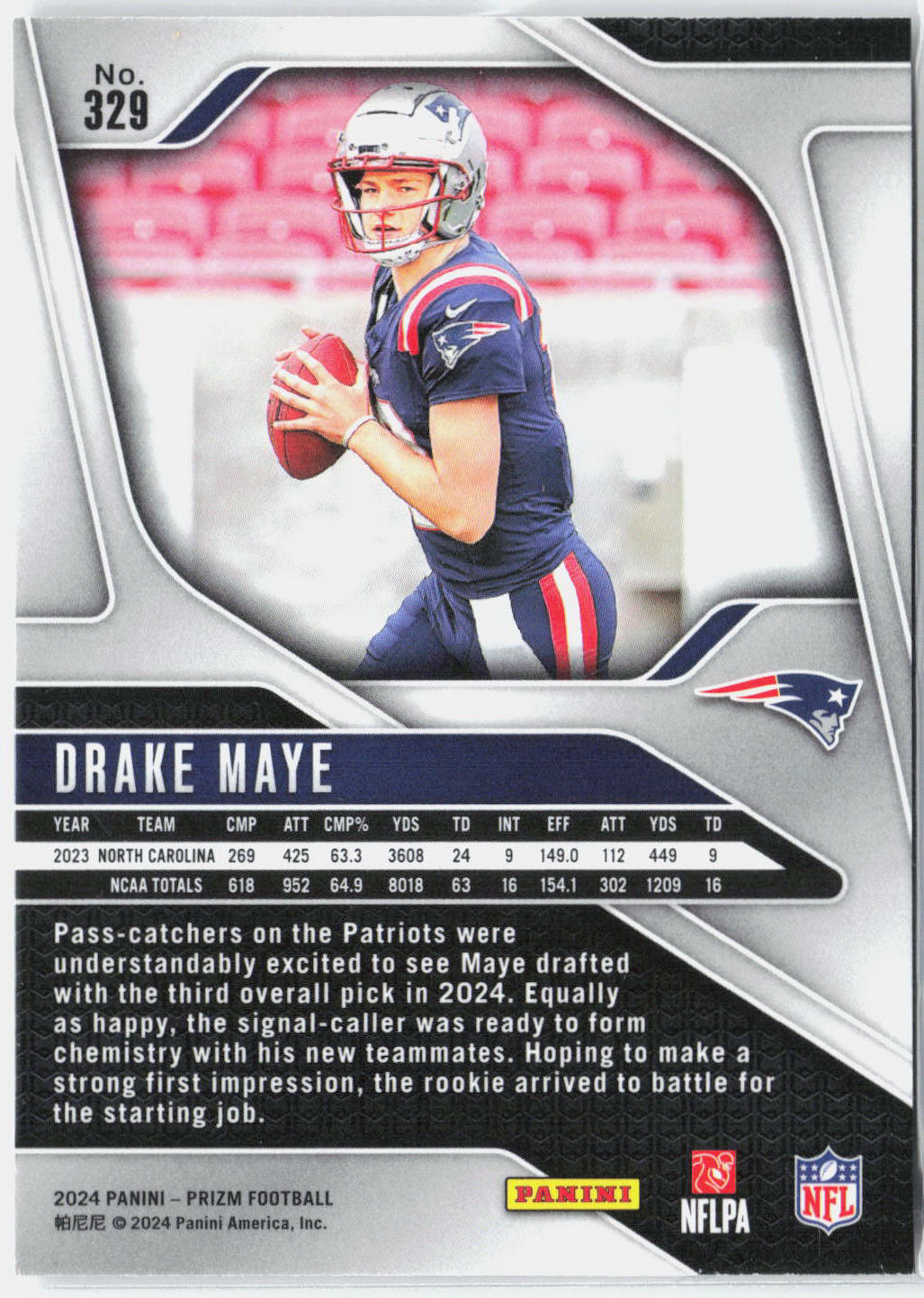 2024 Panini Prizm Drake Maye #329 Base Rookie