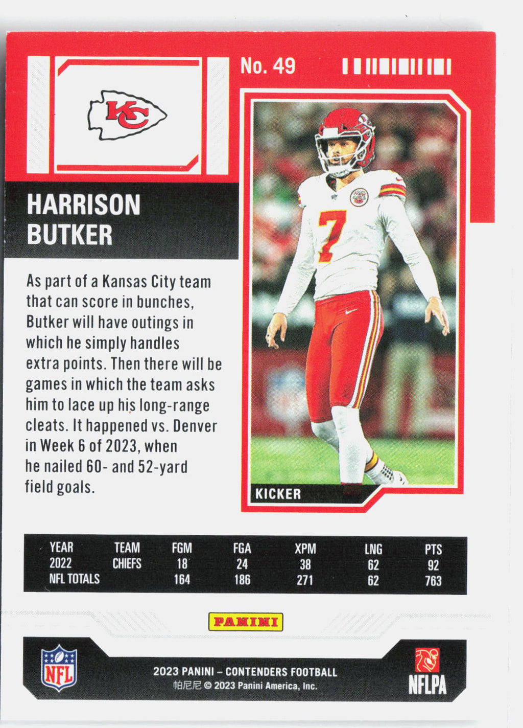 2023 Panini Contenders Harrison Butker #49 Game Ticket /499