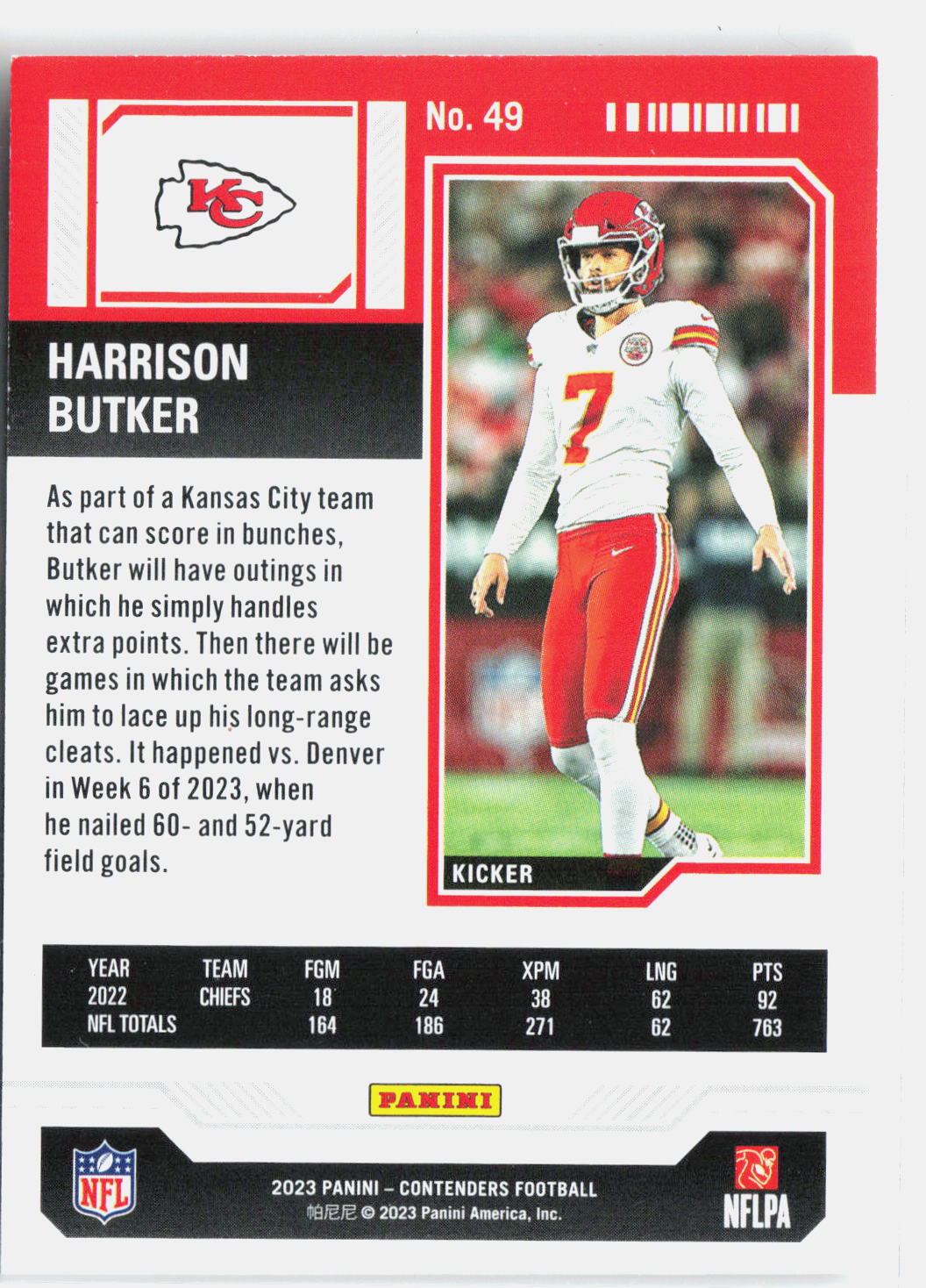 2023 Panini Contenders Harrison Butker #49 Game Ticket /499
