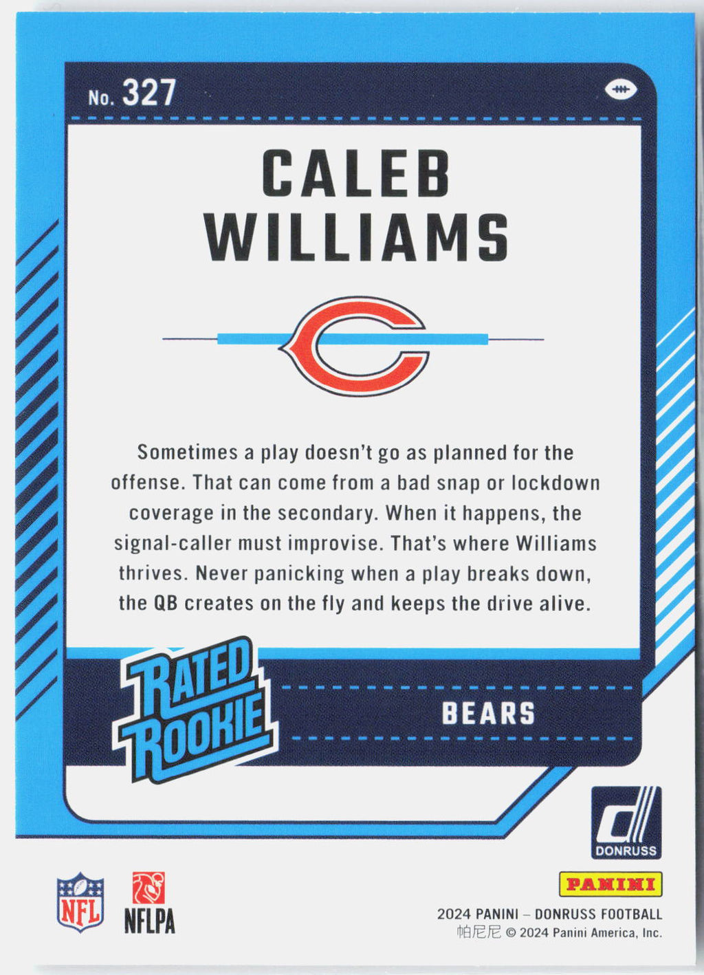 2024 Panini Donruss Caleb Williams #327 Rated Rookie
