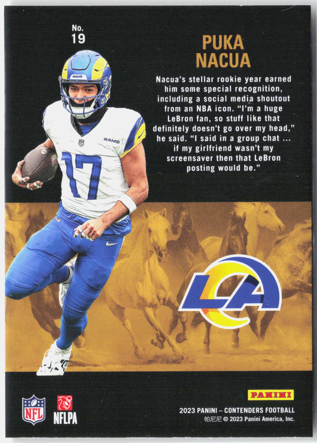 2023 Panini Contenders Puka Nacua #19 Rookie Stallions