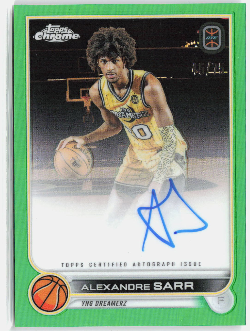 2022-23 Topps Chrome OT-Elite Alexandre Sarr Refractor #CA-AS1 /75 Rookie Auto