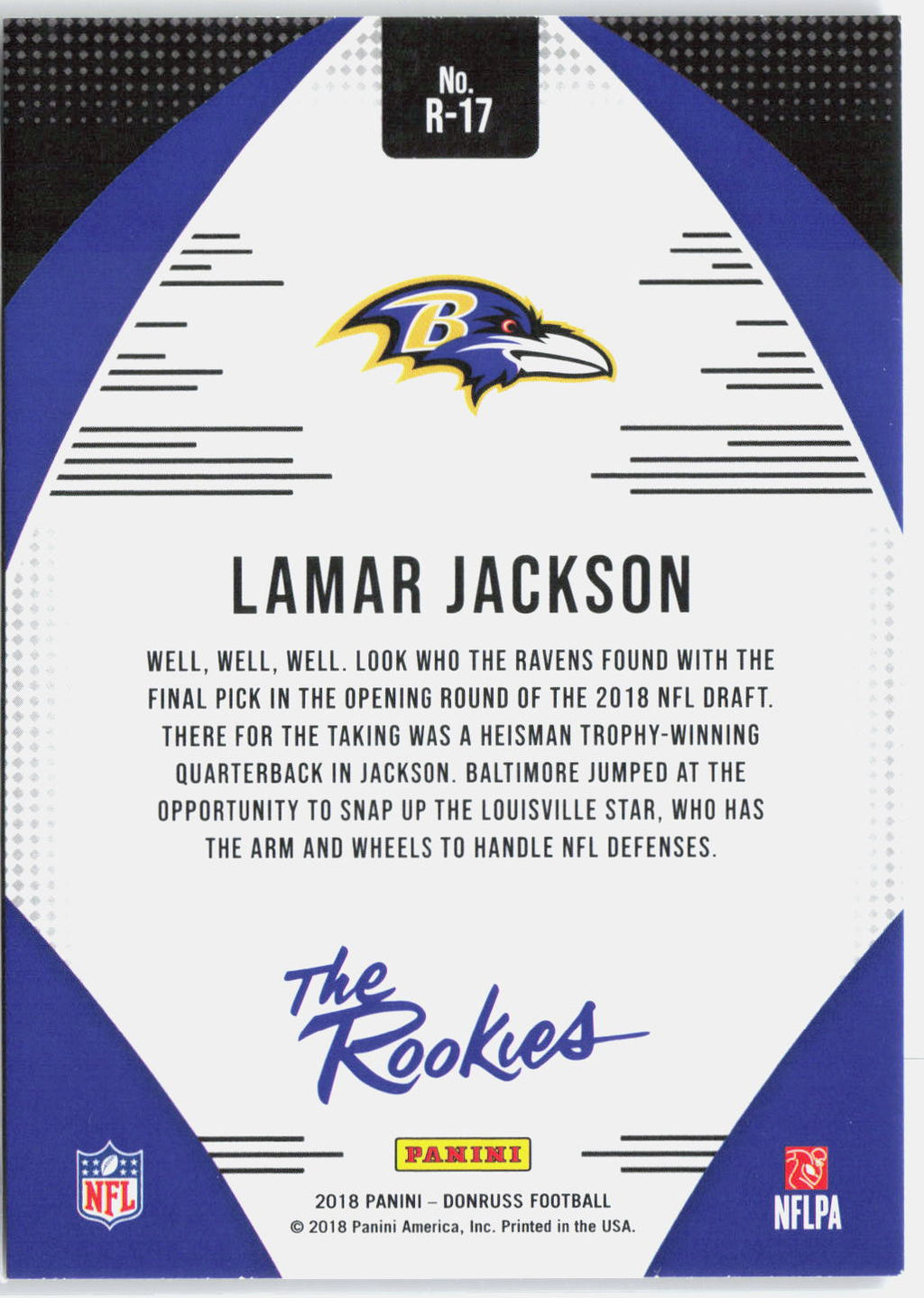 2018-19 Panini Donruss Lamar Jackson #R-17 "The Rookies"
