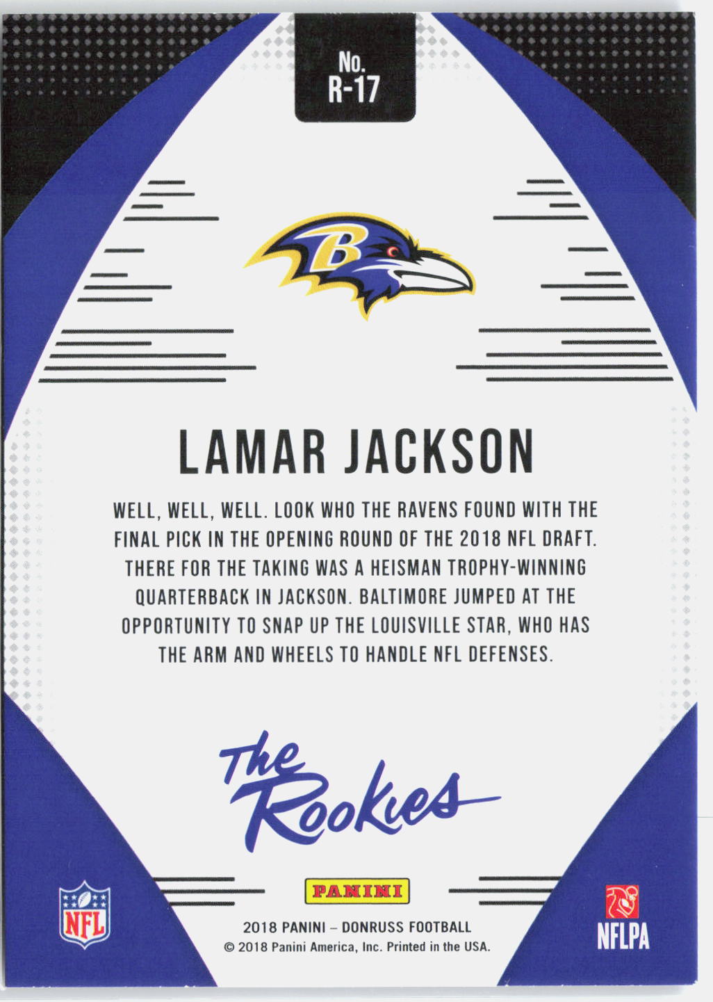 2018-19 Panini Donruss Lamar Jackson #R-17 "The Rookies"