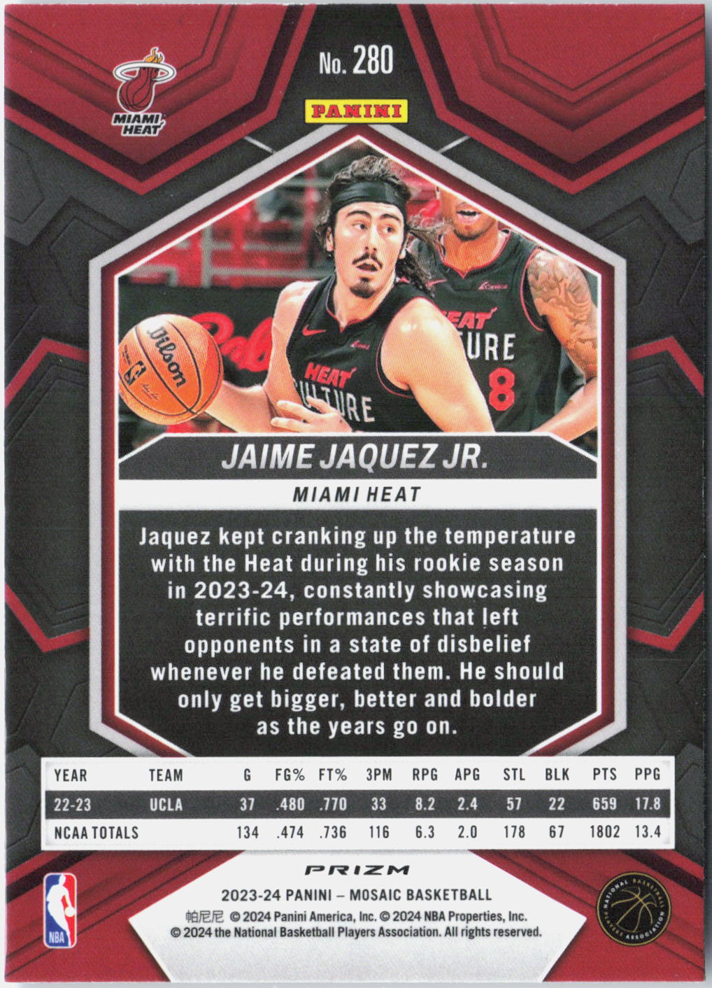 2023-24 Panini Mosaic Jaime Jaquez Jr. Reactive Blue #280 Rookie