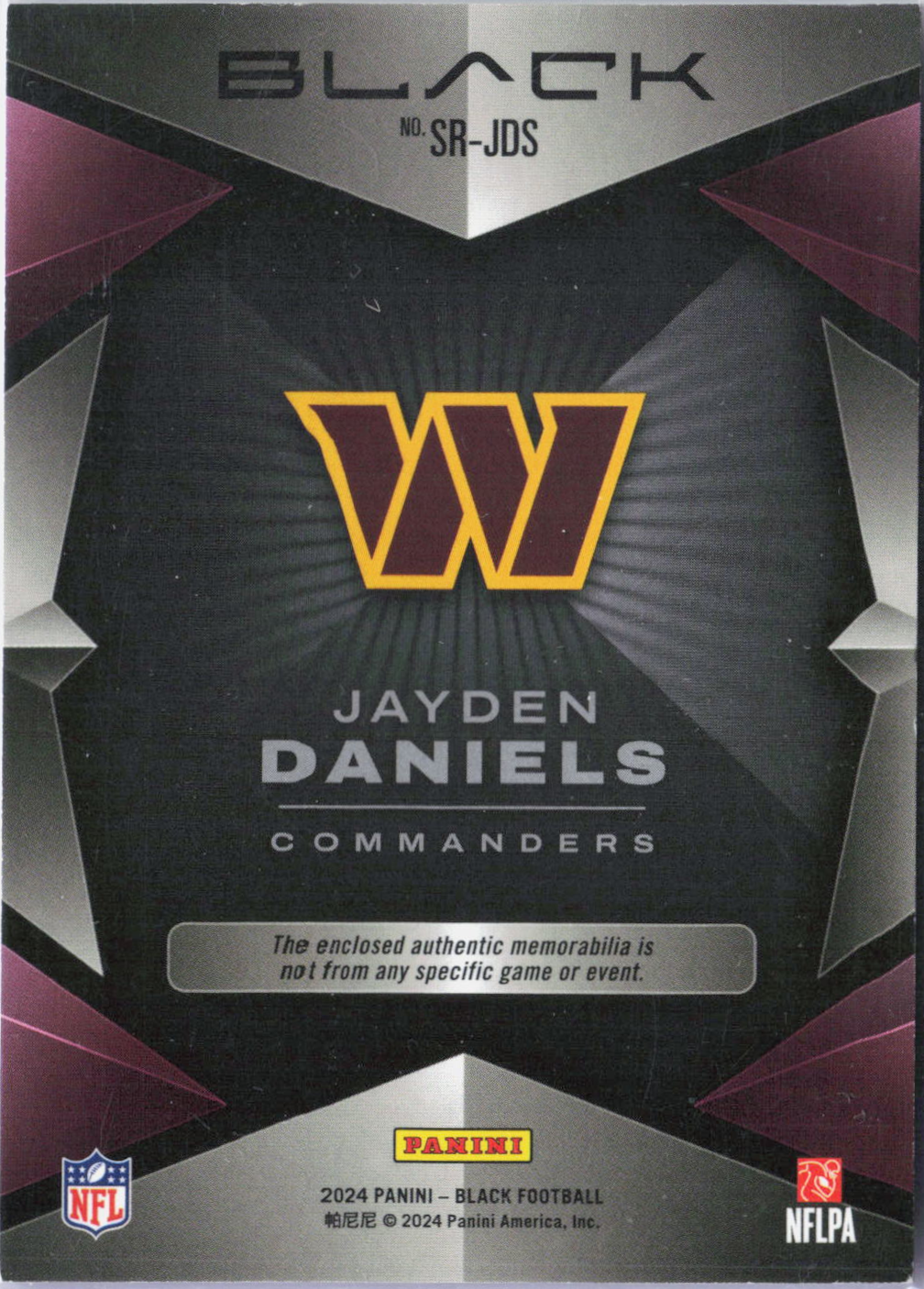 2024 Panini Black Jayden Daniels #SR-JDS /99