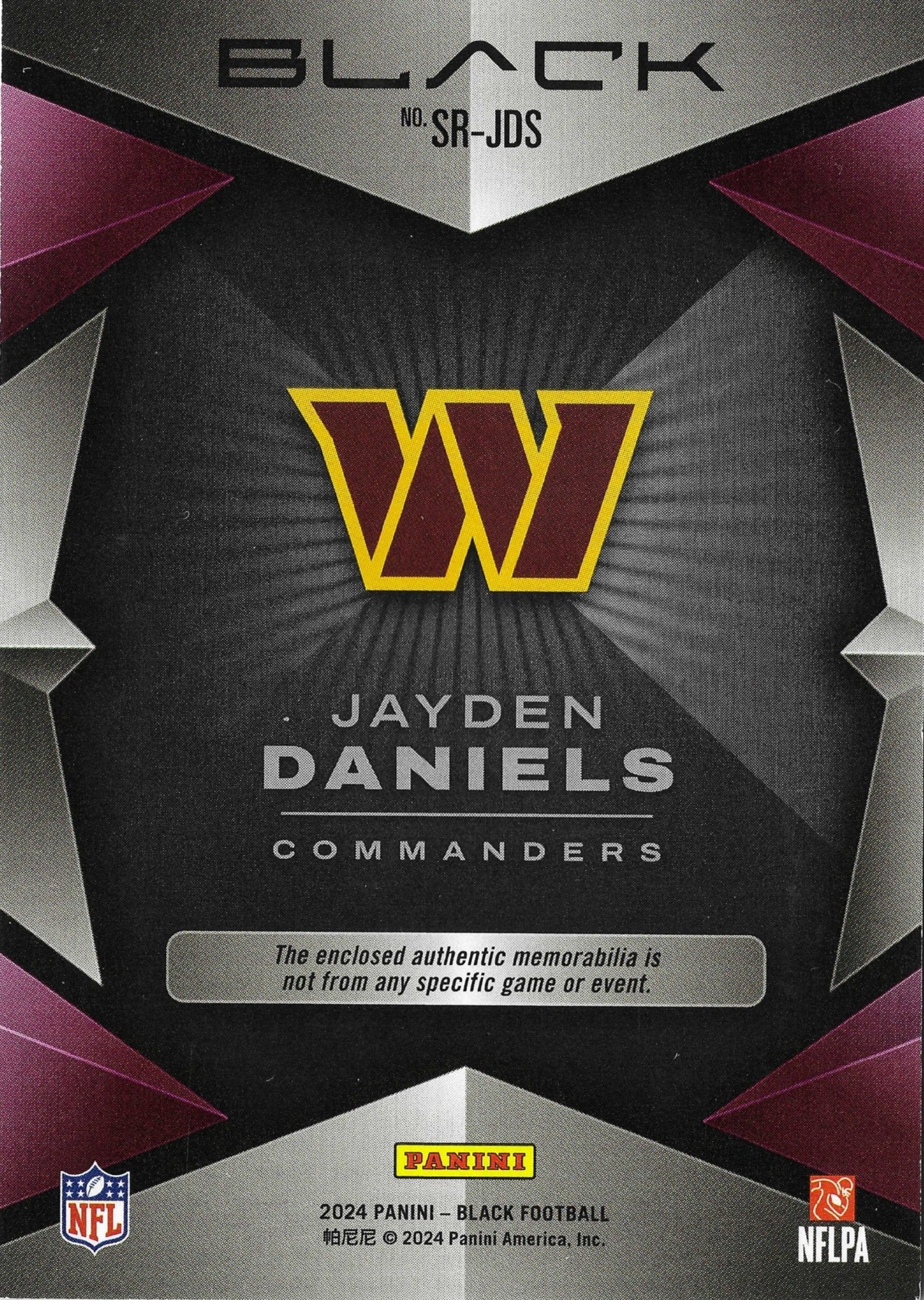 2024 Panini Black Jayden Daniels #SR-JDS /99