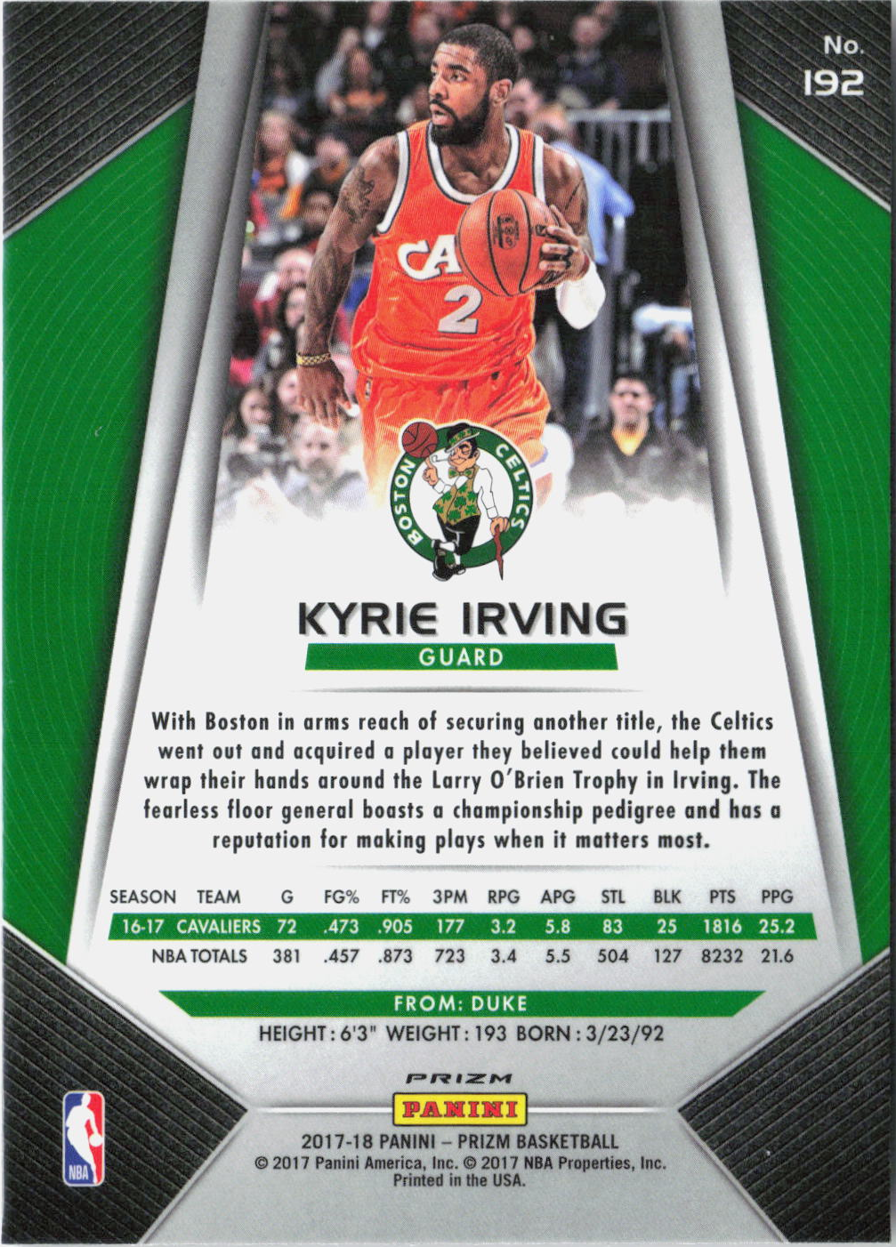 2017-18 Panini Prizm Kyrie Irving Fast Break #192