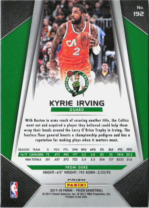 2017-18 Panini Prizm Kyrie Irving Fast Break #192