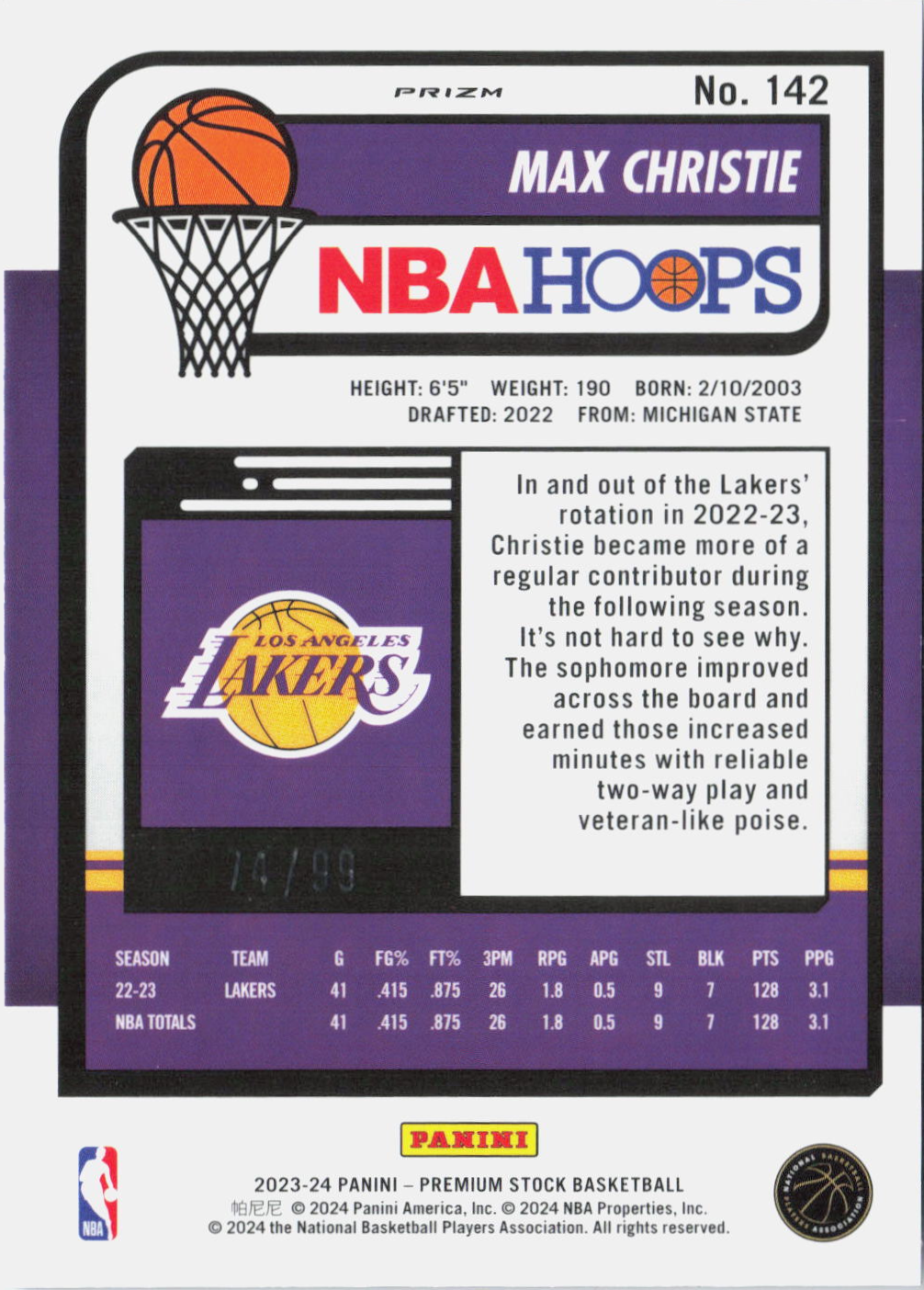 2023-24 Panini NBA Hoops Max Christie Fast Break Blue /99 #142