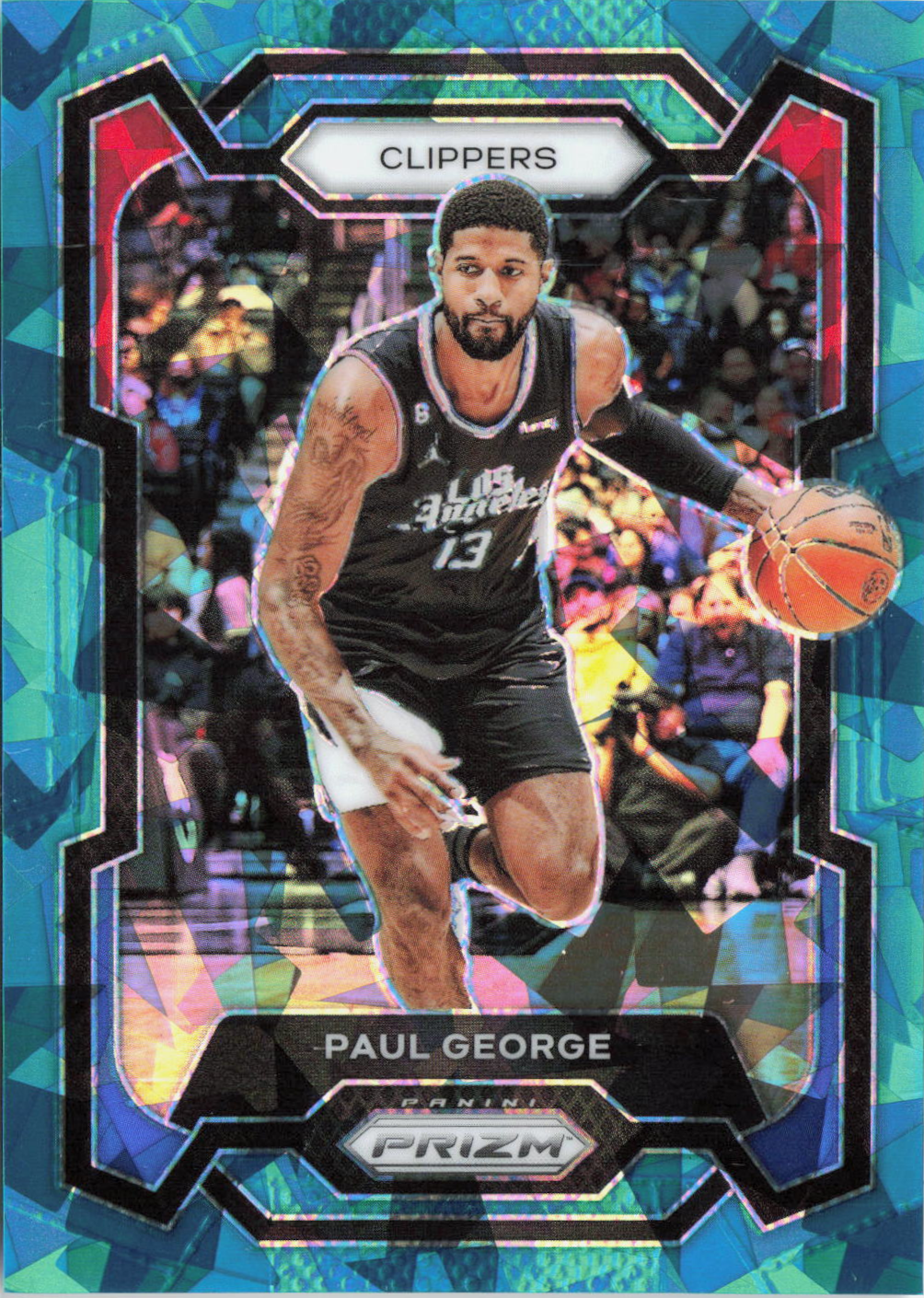 2023-24 Panini Prizm Paul George Teal Cracked Ice #/225