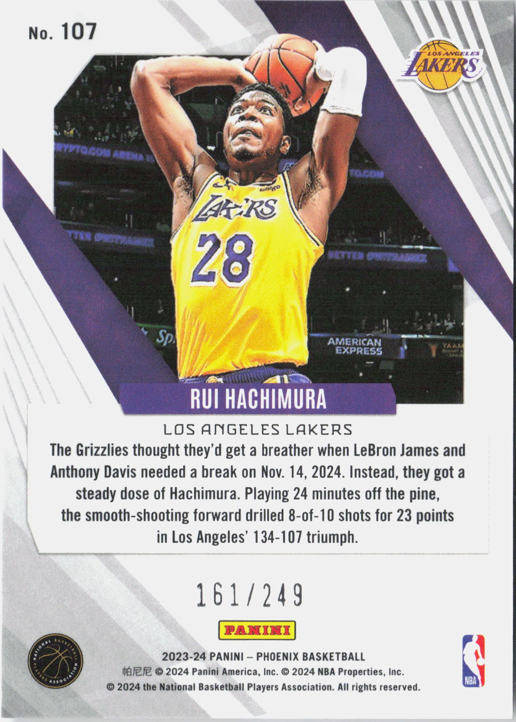 2023-24 Panini Phoenix Rui Hachimura Orange Ice /249 #107
