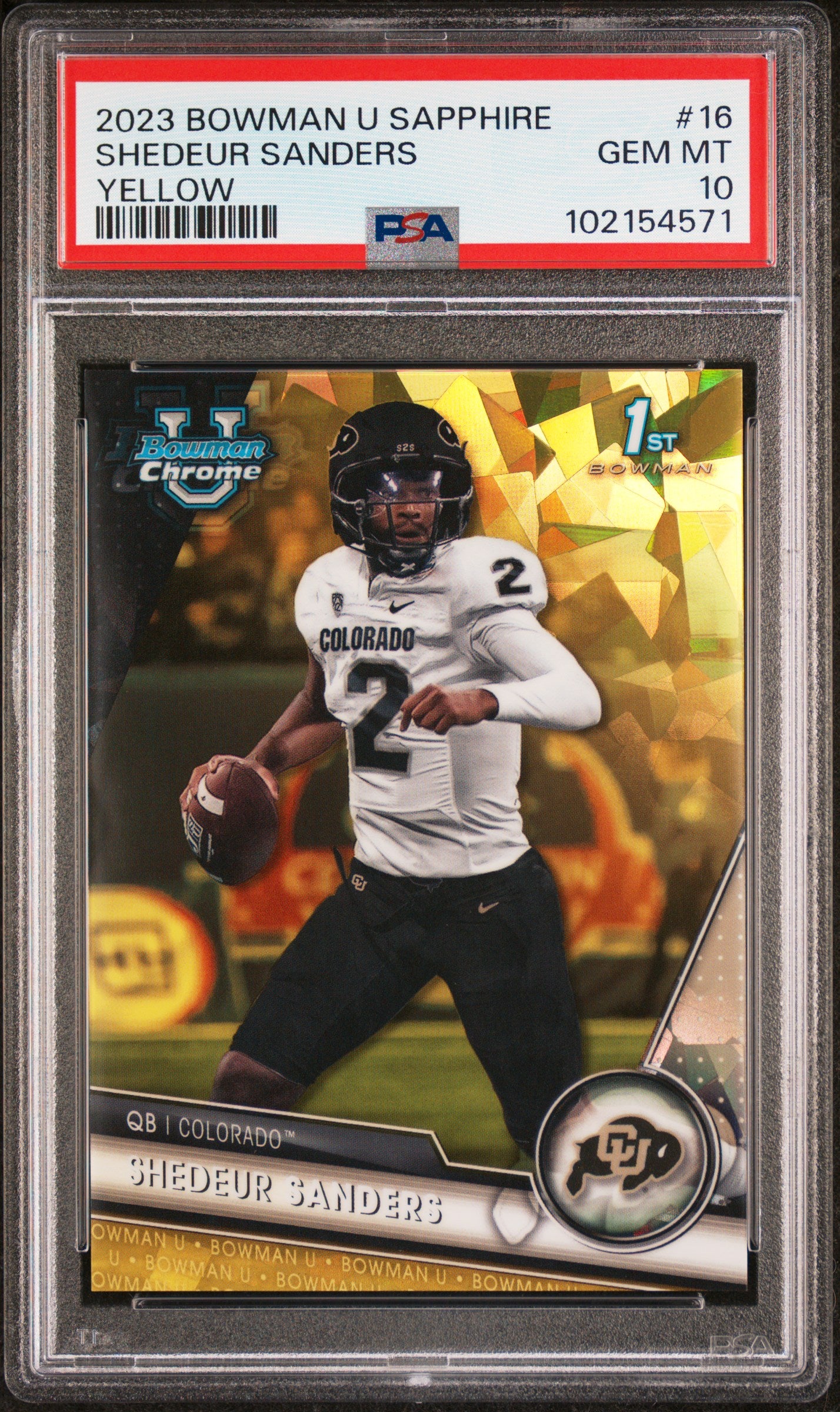 2023 Bowman University Shedeur Sanders Sapphire Chrome Yellow #15 /75 PSA 10