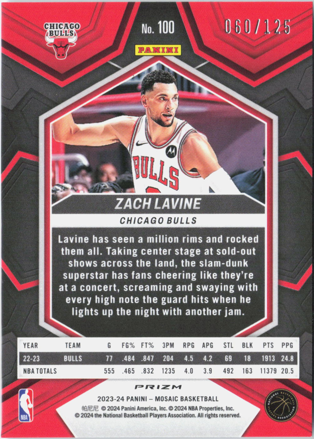 2023-24 Panini Mosaic Zach LaVine Ice Mosaic /125 #100